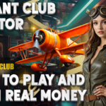 A confident woman wearing an aviator jacket and goggles stands beside a bright orange airplane in a futuristic casino setting. The text reads "Basant Club Aviator: How to Play and Earn Real Money," with the Basant Club logo prominently displayed.